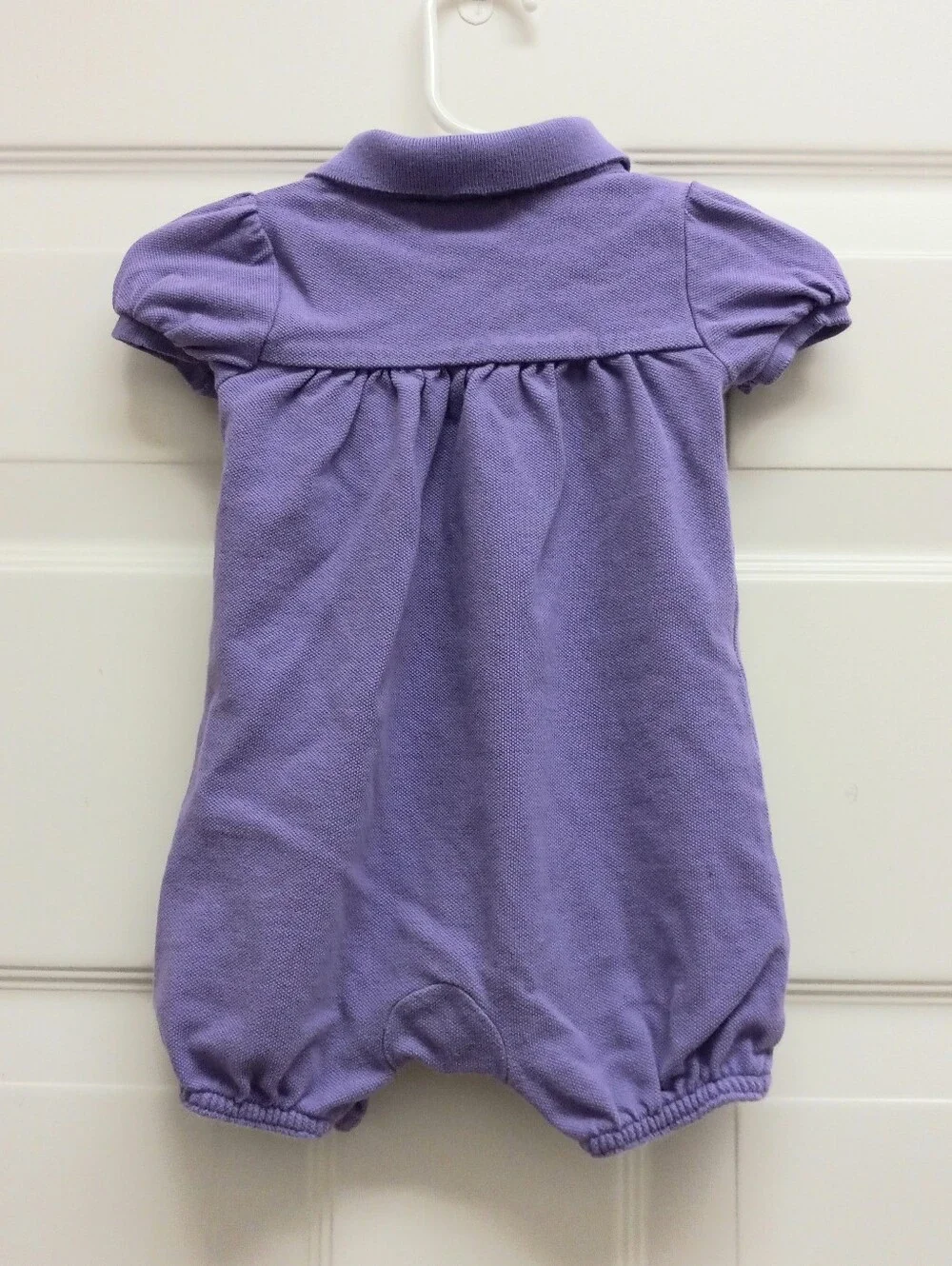 Ralph Lauren Baby Girl Bubble Romper 9 Months Purple Ruffle Polo Logo Preppy